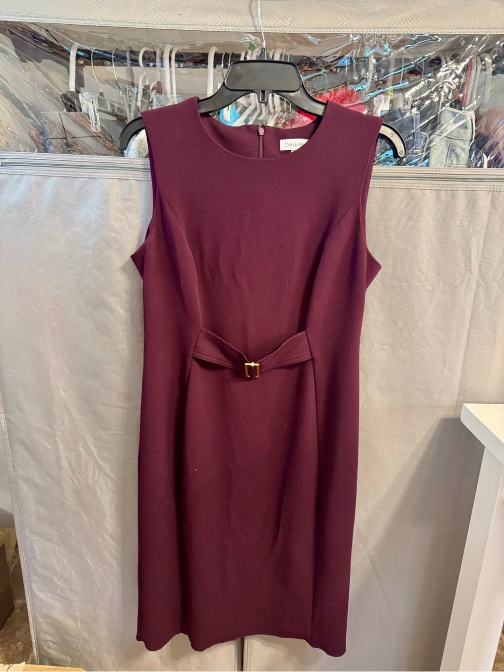 Calvin Klein Sleeveless Sheath Dress in Wine